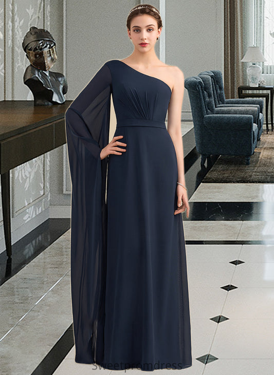 Gladys A-line One Shoulder Floor-Length Chiffon Bridesmaid Dress With Ruffle DHP0012920