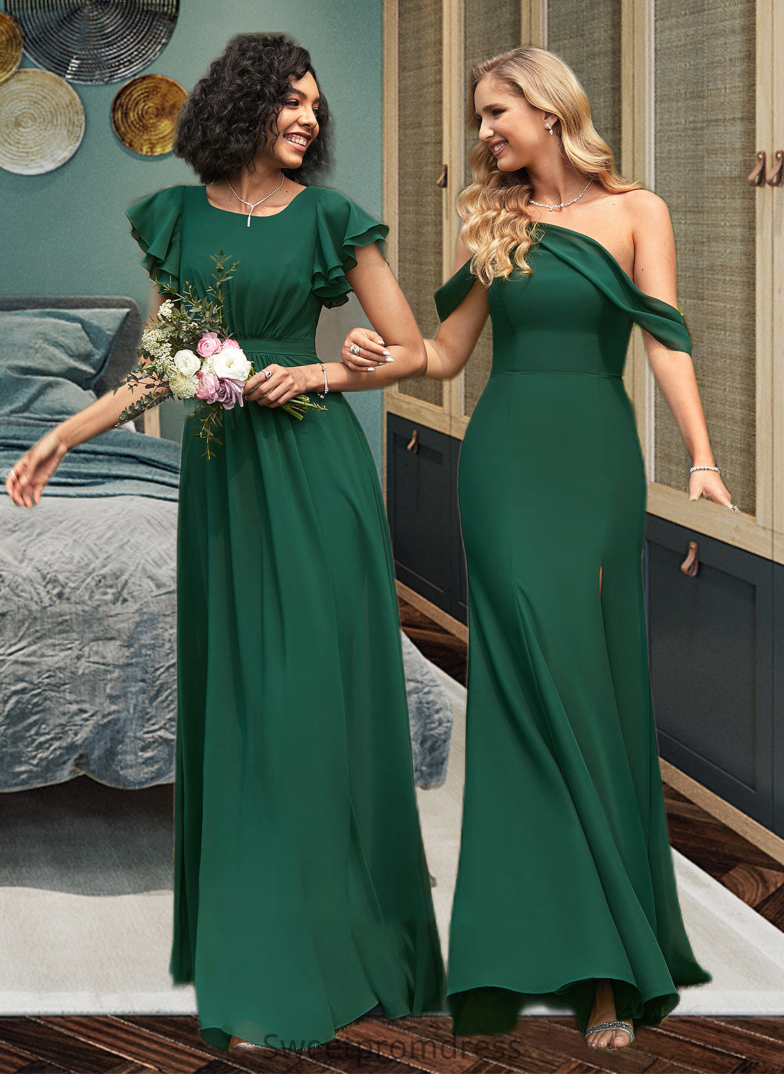 Eva Trumpet/Mermaid One-Shoulder Floor-Length Bridesmaid Dress With Split Front DHP0012921