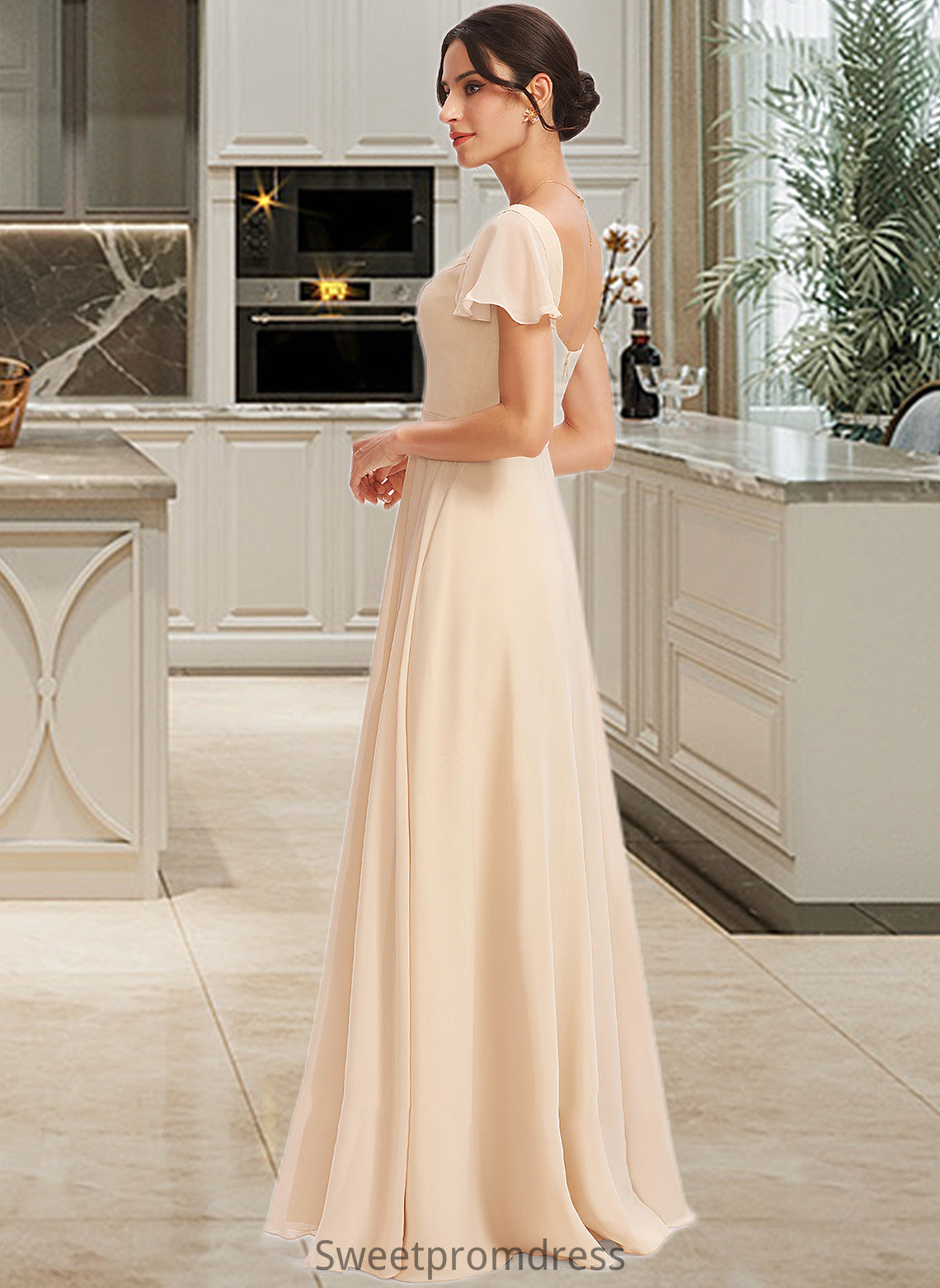 Summer A-Line Square Neckline Floor-Length Bridesmaid Dress With Cascading Ruffles DHP0012928