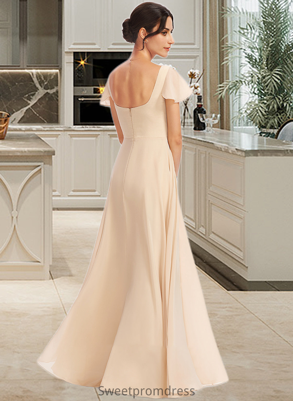 Summer A-Line Square Neckline Floor-Length Bridesmaid Dress With Cascading Ruffles DHP0012928