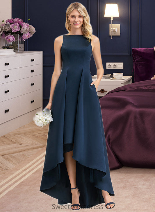 Germaine A-Line Scoop Neck Asymmetrical Satin Bridesmaid Dress With Pockets DHP0012932