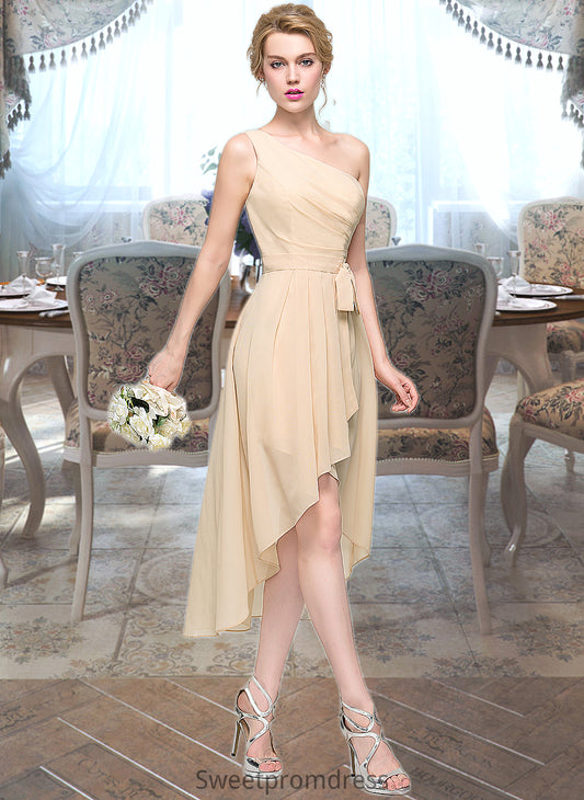 Marisa A-Line One-Shoulder Asymmetrical Chiffon Bridesmaid Dress With Ruffle Bow(s) Cascading Ruffles DHP0012937