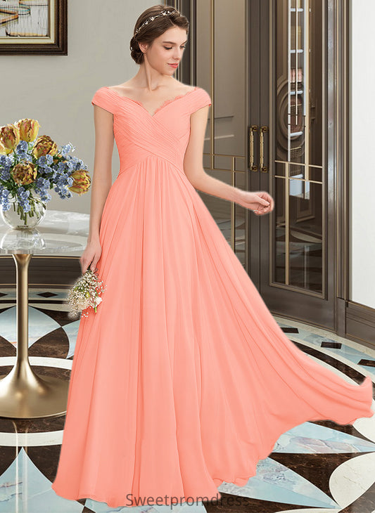 Kenna A-Line Off-the-Shoulder Floor-Length Chiffon Bridesmaid Dress With Ruffle Lace DHP0012941