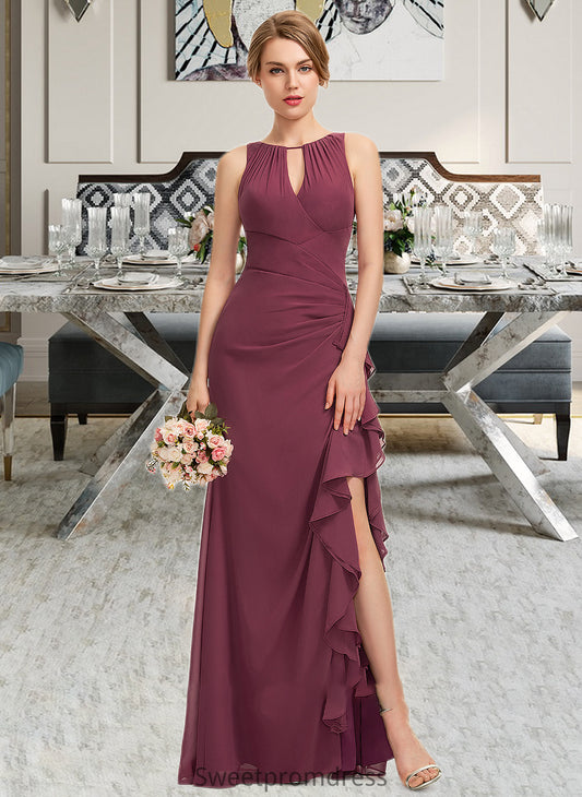 Journey A-Line Scoop Neck Floor-Length Chiffon Bridesmaid Dress With Split Front Cascading Ruffles DHP0012947