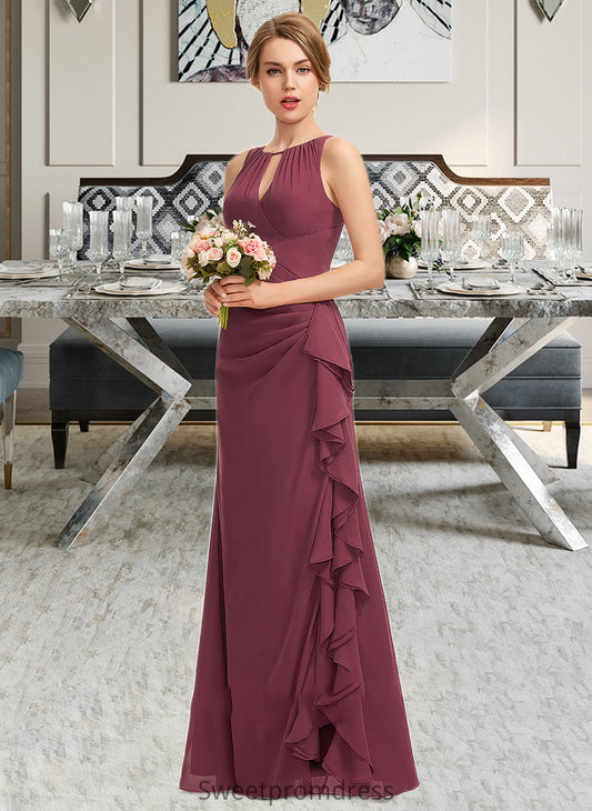 Journey A-Line Scoop Neck Floor-Length Chiffon Bridesmaid Dress With Split Front Cascading Ruffles DHP0012947