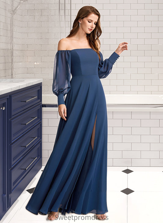 Bryanna A-Line Off-the-Shoulder Floor-Length Bridesmaid Dress With Split Front DHP0012956