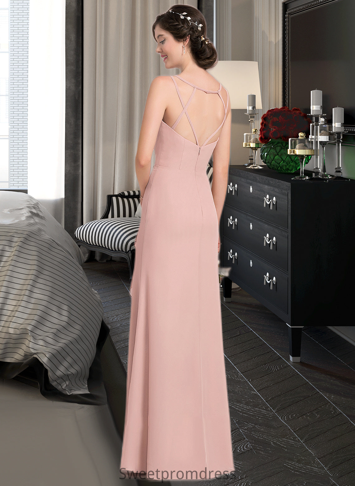 Rita A-line Sweetheart Floor-Length Chiffon Bridesmaid Dress With Cascading Ruffles DHP0012957