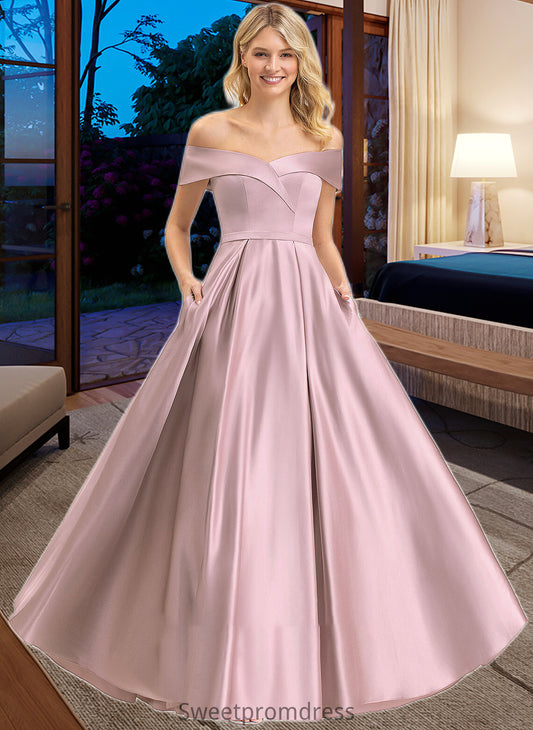 Kaya A-Line Off-the-Shoulder Floor-Length Satin Bridesmaid Dress With Pockets DHP0012961