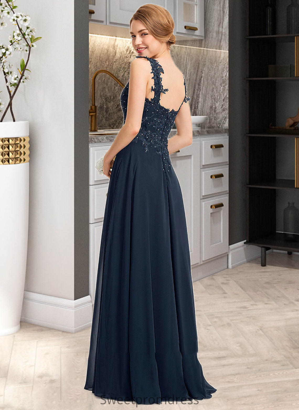 Naomi A-Line Sweetheart Floor-Length Chiffon Lace Bridesmaid Dress With Beading Split Front DHP0012963