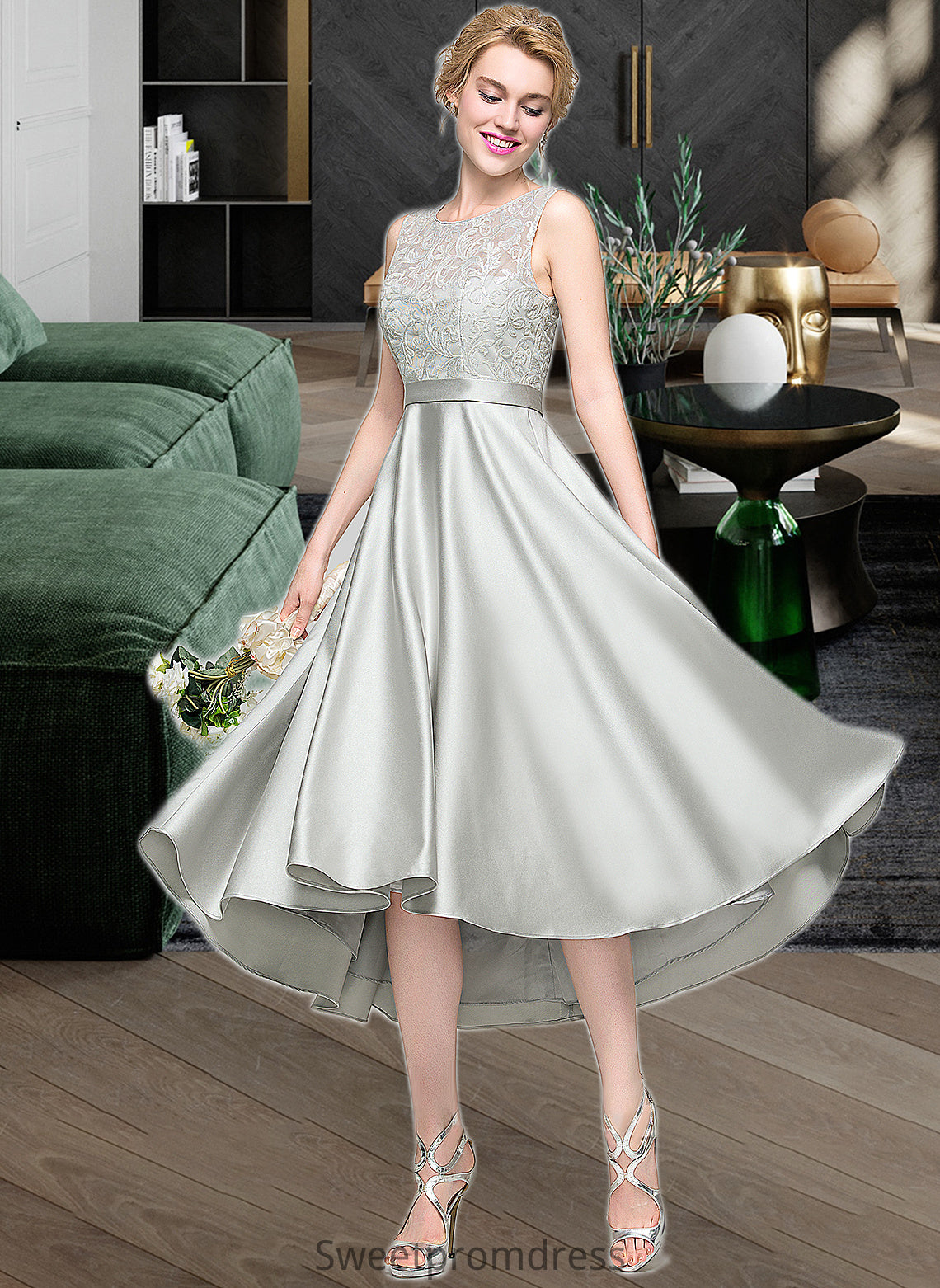 Rylee A-Line Scoop Neck Asymmetrical Satin Bridesmaid Dress DHP0012965