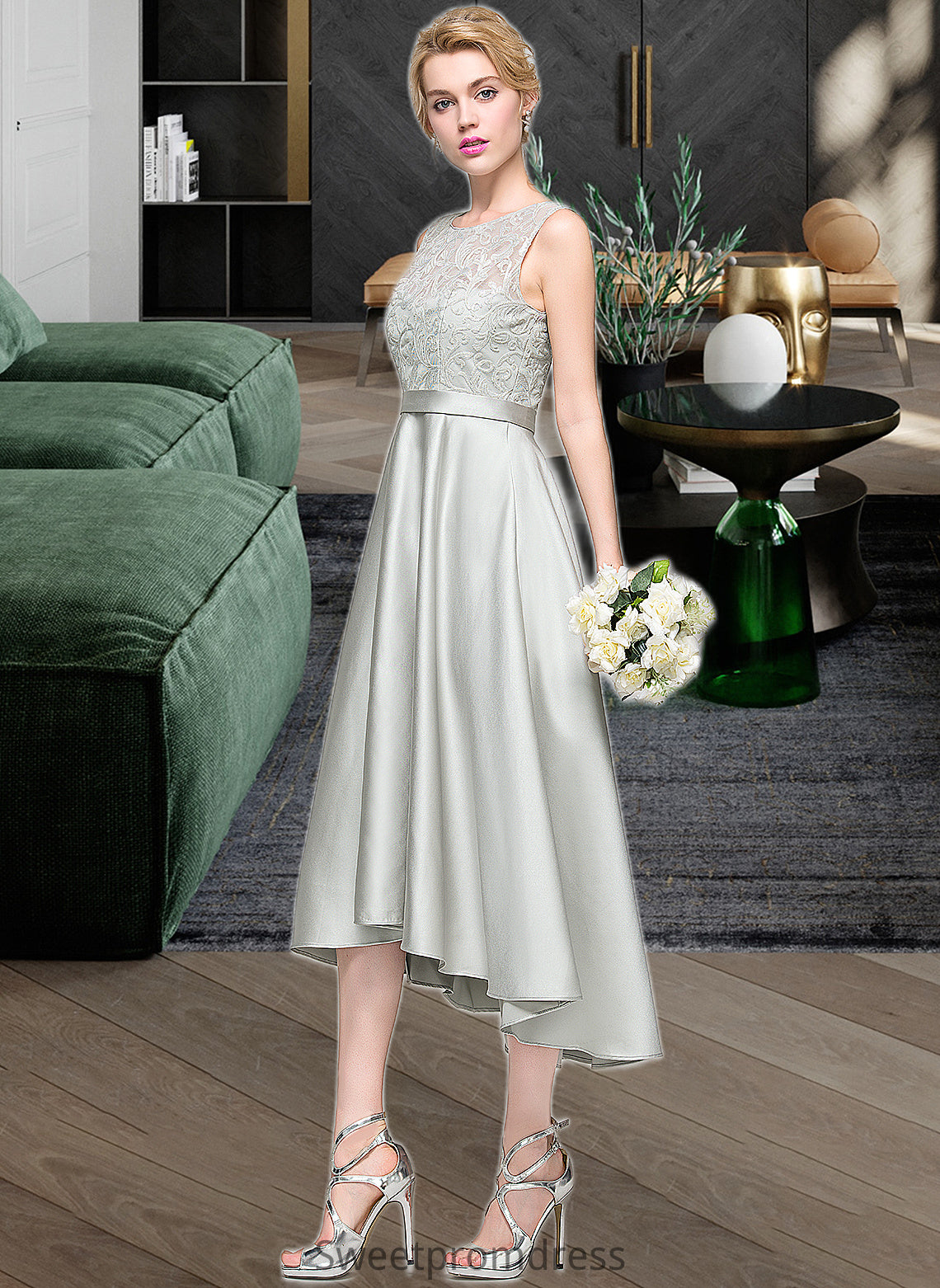 Rylee A-Line Scoop Neck Asymmetrical Satin Bridesmaid Dress DHP0012965