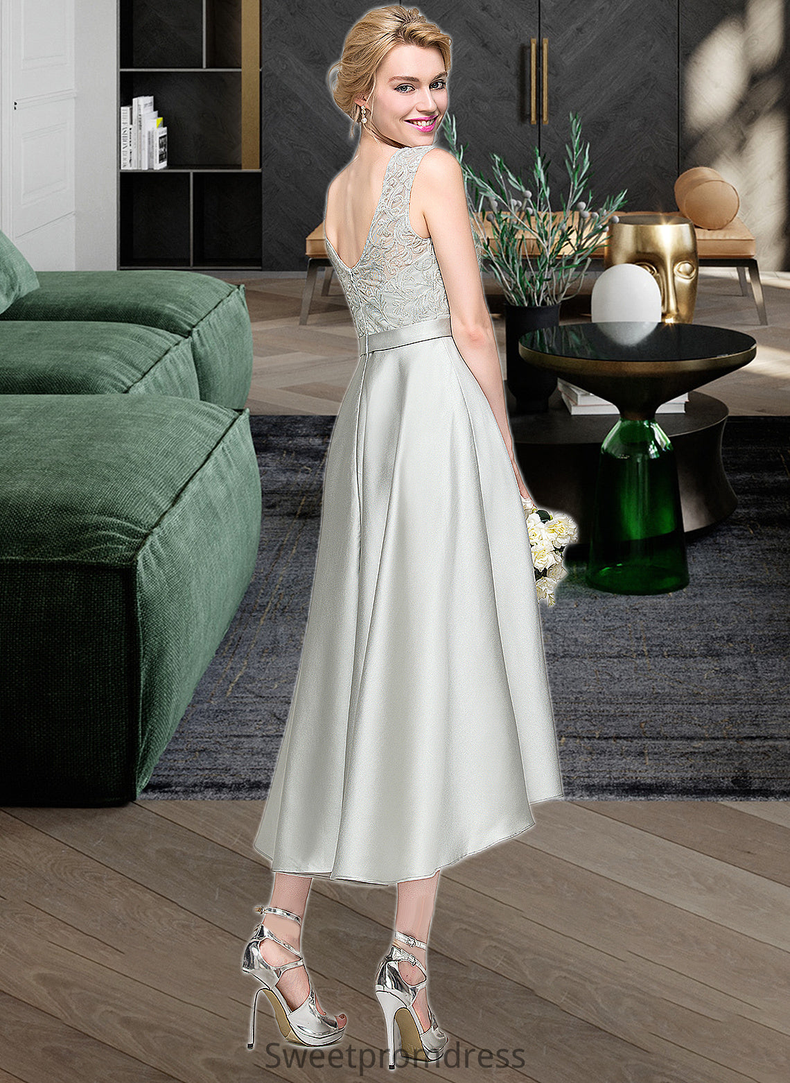 Rylee A-Line Scoop Neck Asymmetrical Satin Bridesmaid Dress DHP0012965