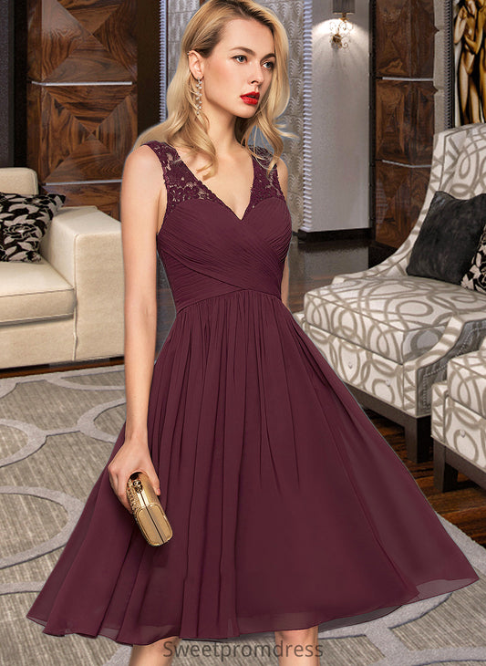 Nathalie A-Line V-neck Knee-Length Chiffon Bridesmaid Dress With Ruffle DHP0012973