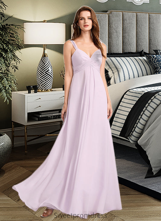 Marlee A-Line V-neck Floor-Length Bridesmaid Dress With Ruffle DHP0012982