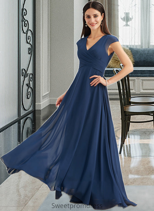 Skye A-Line V-neck Floor-Length Bridesmaid Dress With Ruffle DHP0012986