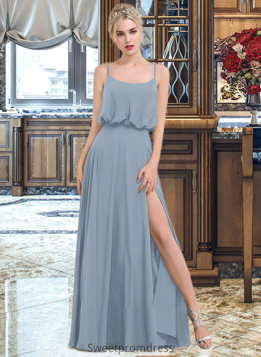 Arianna A-Line Square Neckline Floor-Length Chiffon Bridesmaid Dress With Split Front DHP0012992