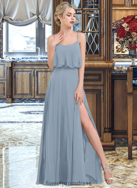 Arianna A-Line Square Neckline Floor-Length Chiffon Bridesmaid Dress With Split Front DHP0012992