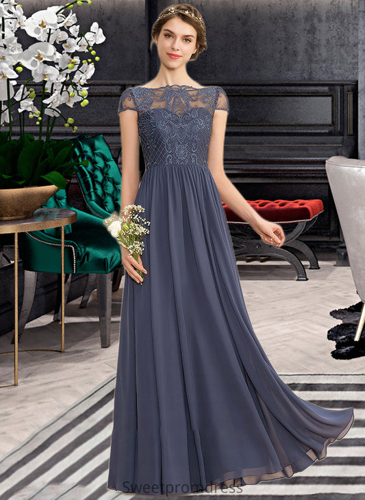 Averi A-Line Scoop Neck Floor-Length Chiffon Lace Bridesmaid Dress DHP0012995