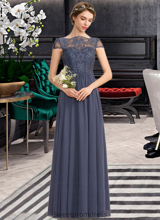 Averi A-Line Scoop Neck Floor-Length Chiffon Lace Bridesmaid Dress DHP0012995