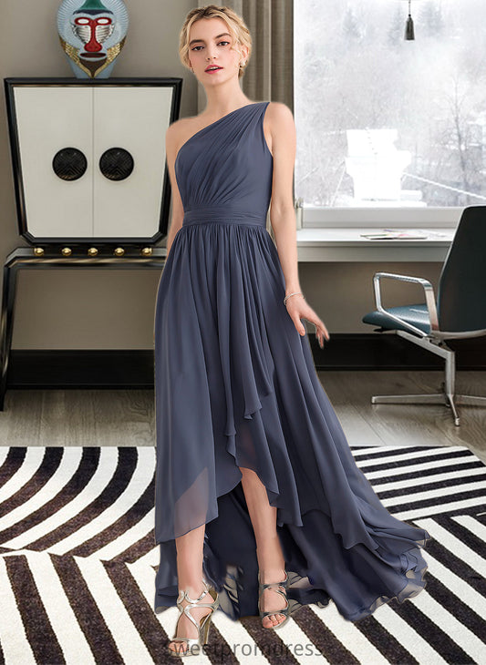 Dana A-line One Shoulder Asymmetrical Chiffon Bridesmaid Dress With Cascading Ruffles DHP0012998