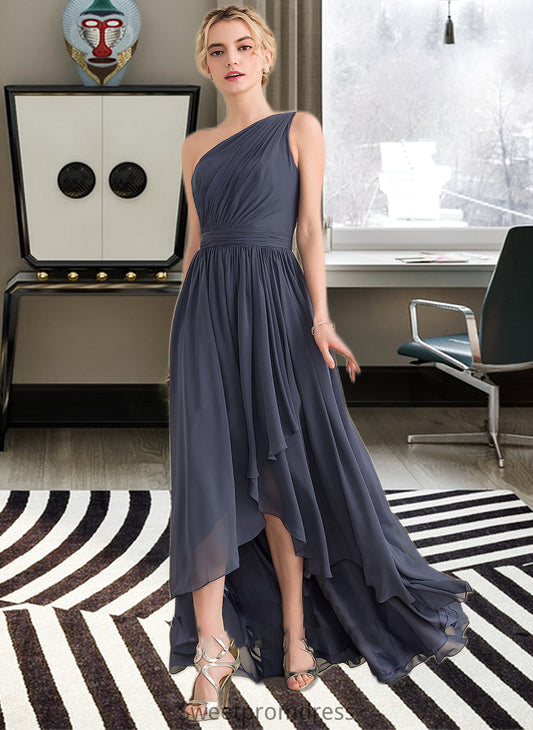 Dana A-line One Shoulder Asymmetrical Chiffon Bridesmaid Dress With Cascading Ruffles DHP0012998