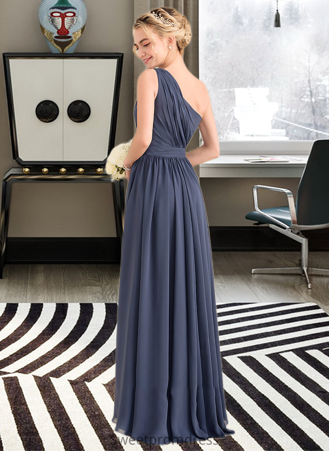 Dana A-line One Shoulder Asymmetrical Chiffon Bridesmaid Dress With Cascading Ruffles DHP0012998