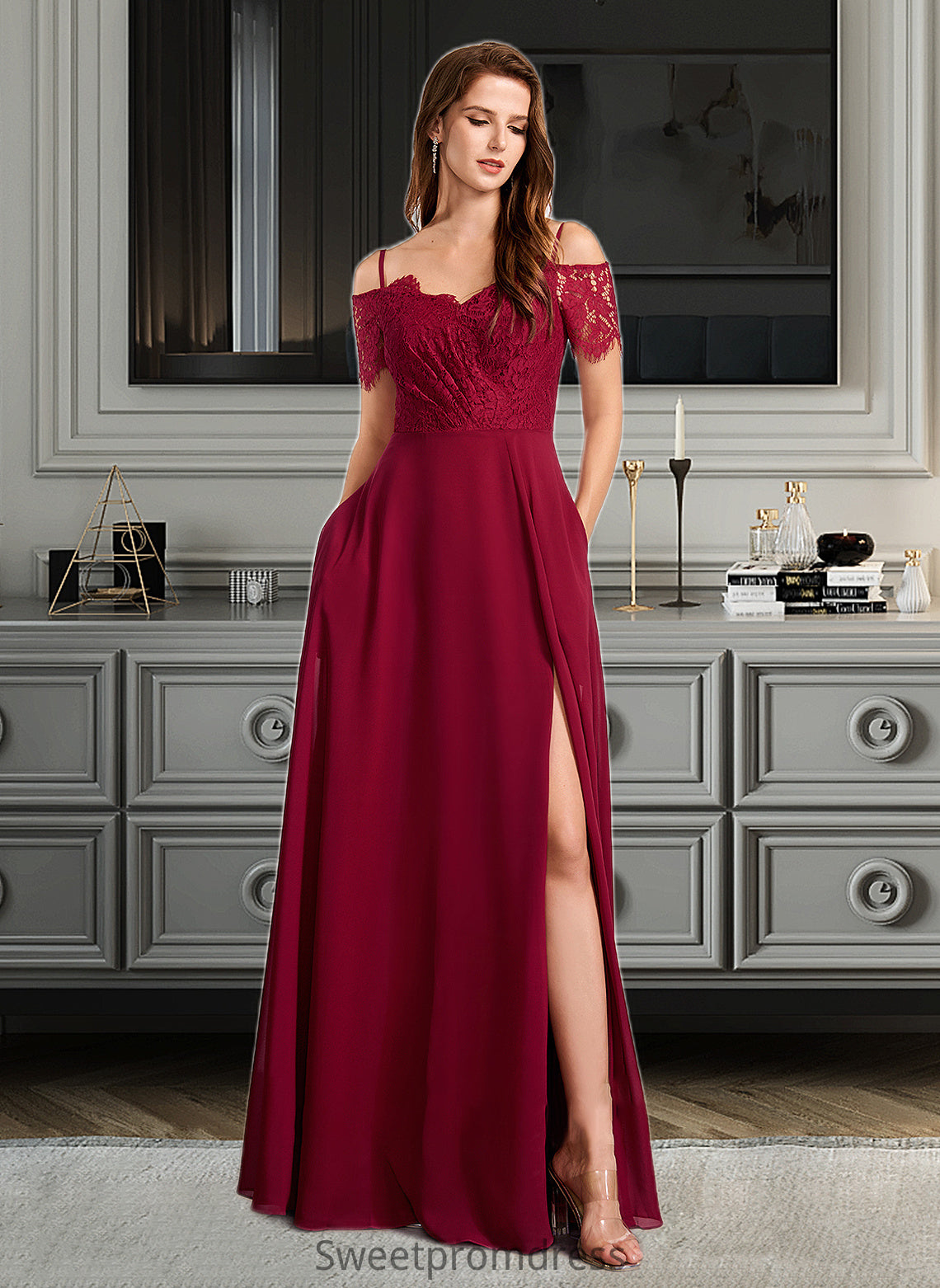 Sanai A-Line V-neck Floor-Length Bridesmaid Dress DHP0013000