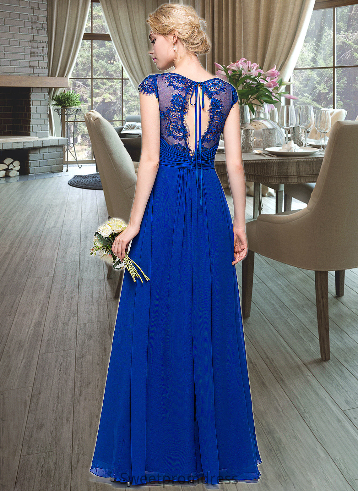 Amirah A-Line V-neck Floor-Length Chiffon Bridesmaid Dress With Ruffle DHP0013004