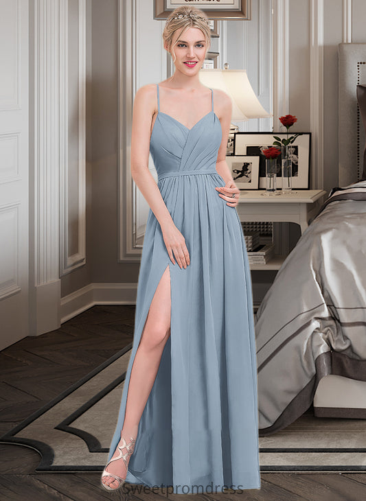 Emely A-Line Sweetheart Floor-Length Chiffon Bridesmaid Dress With Ruffle Split Front DHP0013008