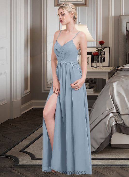 Emely A-Line Sweetheart Floor-Length Chiffon Bridesmaid Dress With Ruffle Split Front DHP0013008