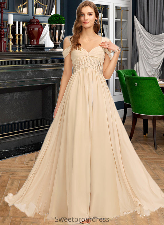 Elizabeth A-Line V-neck Floor-Length Chiffon Bridesmaid Dress With Ruffle DHP0013011