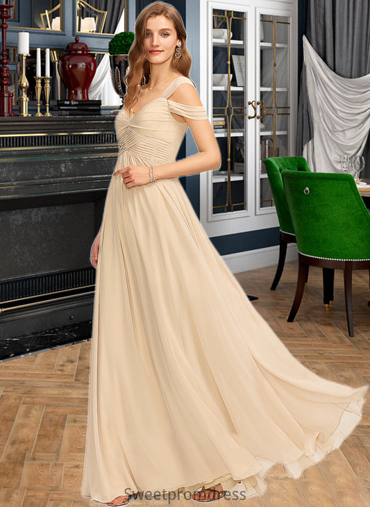 Elizabeth A-Line V-neck Floor-Length Chiffon Bridesmaid Dress With Ruffle DHP0013011