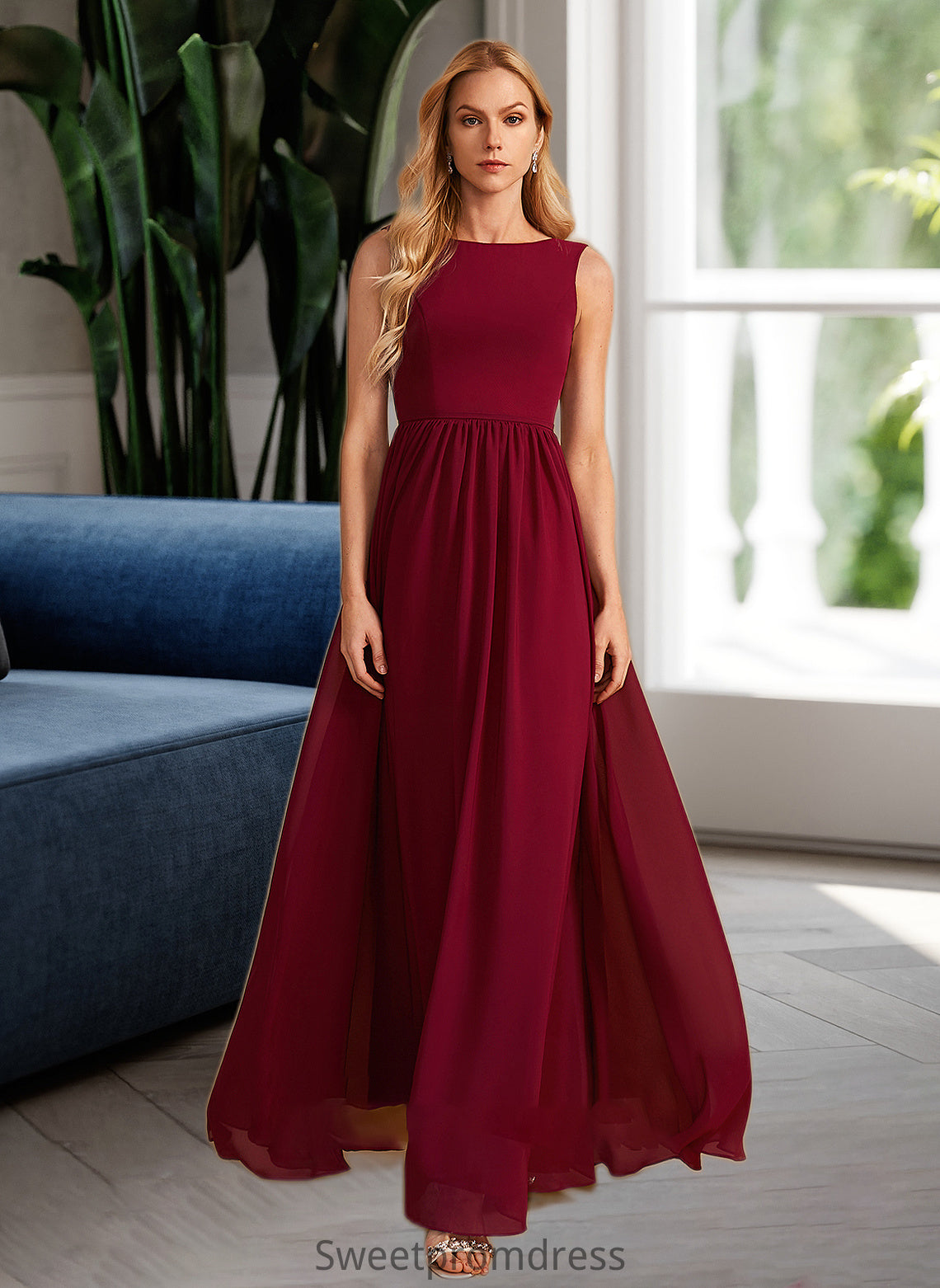 Ruth A-Line High Neck Floor-Length Bridesmaid Dress With Bow(s) DHP0013022