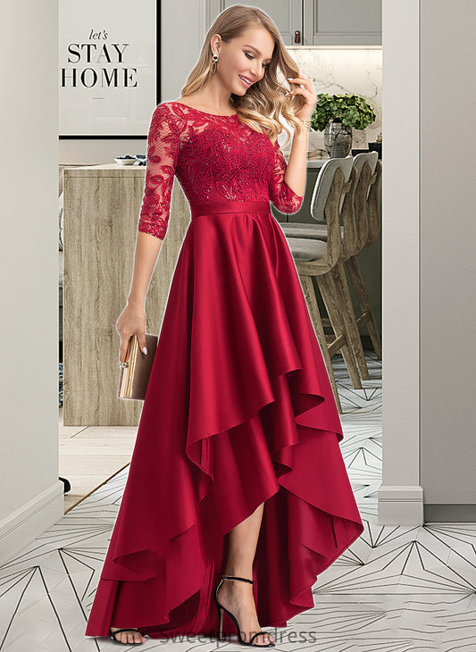 Jacquelyn A-Line Scoop Neck Asymmetrical Satin Bridesmaid Dress With Sequins DHP0013027