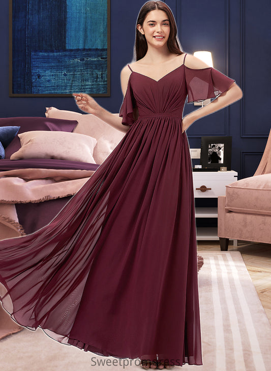 Serenity A-line V-Neck Floor-Length Chiffon Bridesmaid Dress With Ruffle DHP0013031