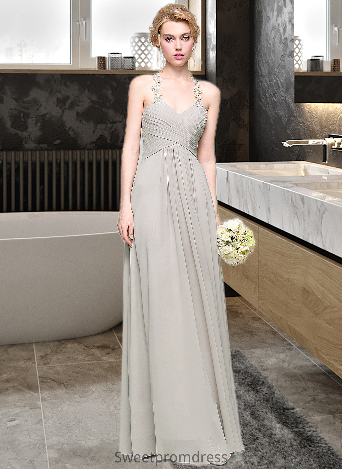 Ruby A-Line Sweetheart Floor-Length Chiffon Bridesmaid Dress With Ruffle DHP0013034