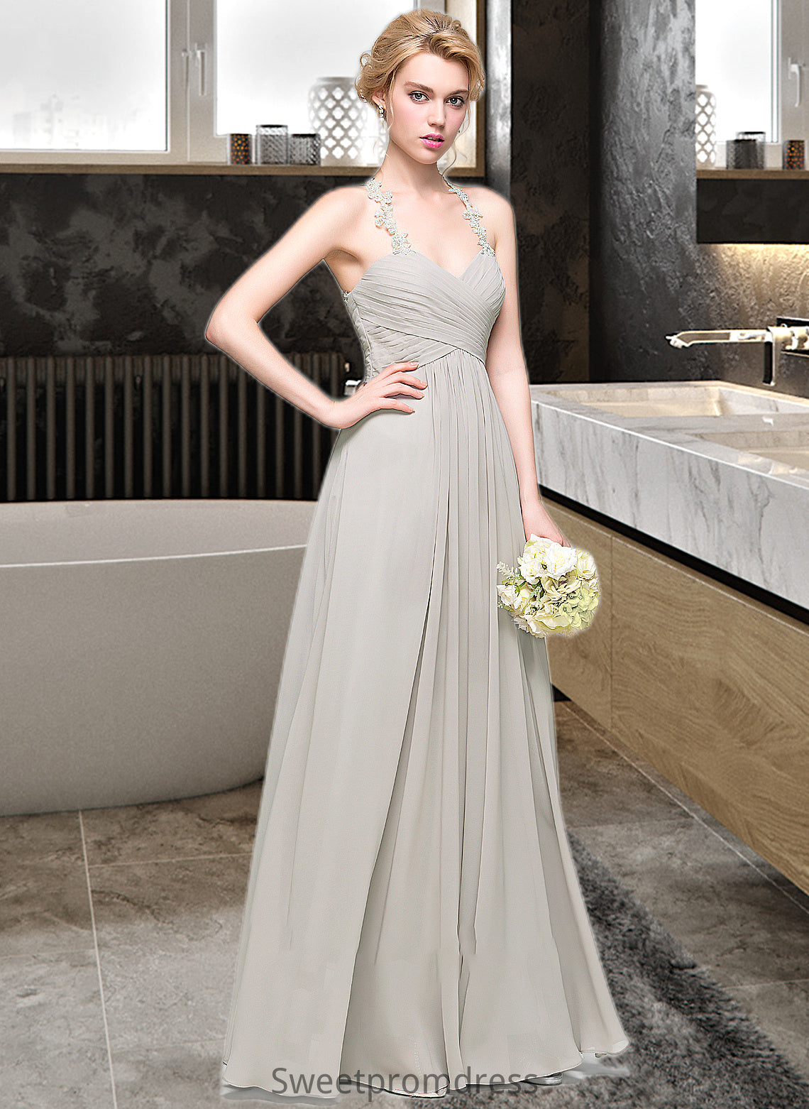 Ruby A-Line Sweetheart Floor-Length Chiffon Bridesmaid Dress With Ruffle DHP0013034