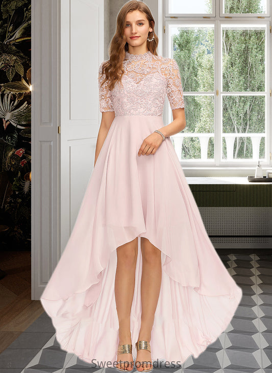 Irene A-Line High Neck Asymmetrical Chiffon Bridesmaid Dress DHP0013037