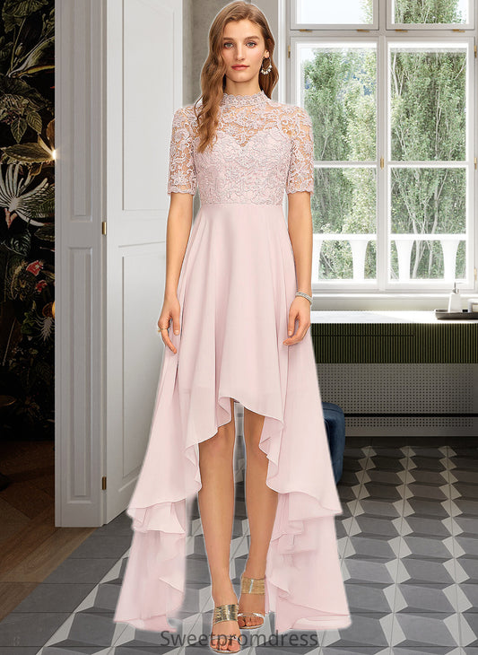 Irene A-Line High Neck Asymmetrical Chiffon Bridesmaid Dress DHP0013037