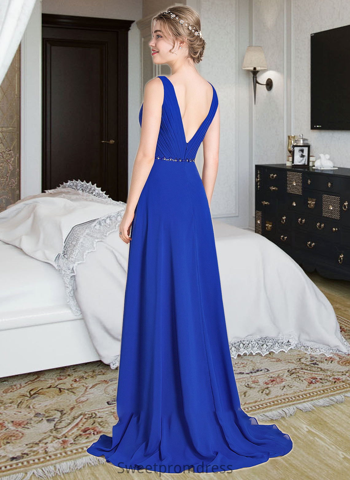 Elaine A-Line V-neck Asymmetrical Chiffon Bridesmaid Dress With Ruffle Beading Sequins DHP0013047