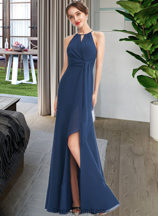 Lexi A-Line Halter Floor-Length Bridesmaid Dress With Ruffle Split Front DHP0013048