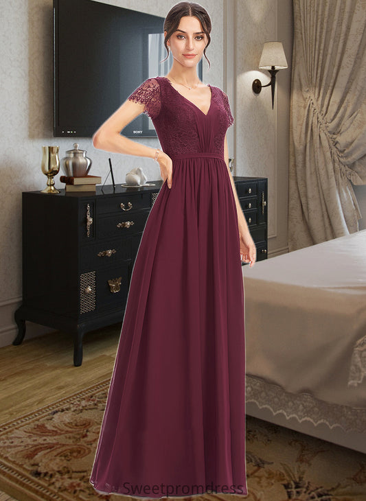 Harmony A-Line V-neck Floor-Length Bridesmaid Dress With Lace DHP0013056