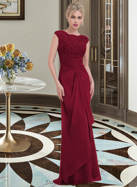 Yaritza Sheath/Column Scoop Neck Floor-Length Chiffon Lace Bridesmaid Dress With Cascading Ruffles DHP0013057