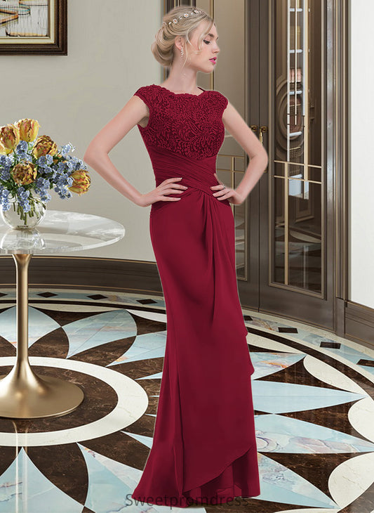 Yaritza Sheath/Column Scoop Neck Floor-Length Chiffon Lace Bridesmaid Dress With Cascading Ruffles DHP0013057