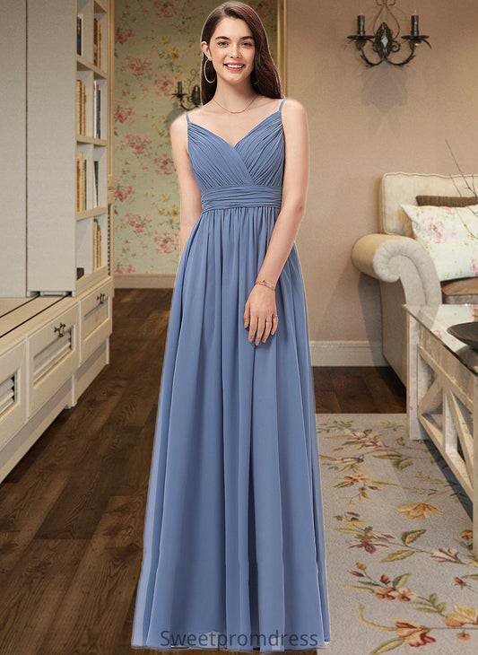 Nydia A-line V-Neck Floor-Length Chiffon Bridesmaid Dress DHP0013063