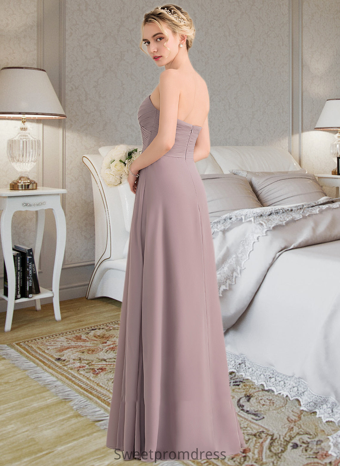 Camilla A-Line Sweetheart Floor-Length Chiffon Bridesmaid Dress With Ruffle Split Front DHP0013079