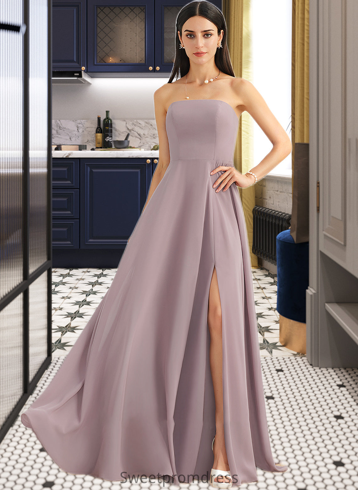 Jacquelyn A-Line Strapless Floor-Length Bridesmaid Dress With Split Front DHP0013084