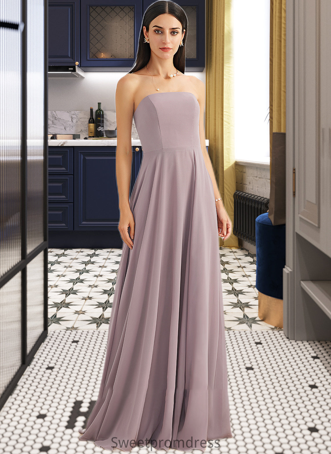 Jacquelyn A-Line Strapless Floor-Length Bridesmaid Dress With Split Front DHP0013084