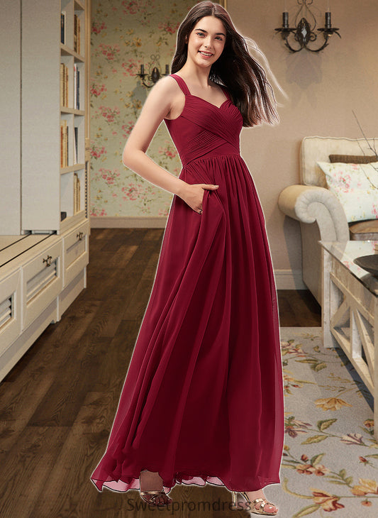 Mollie A-Line Sweetheart Floor-Length Chiffon Bridesmaid Dress With Ruffle Pockets DHP0013087