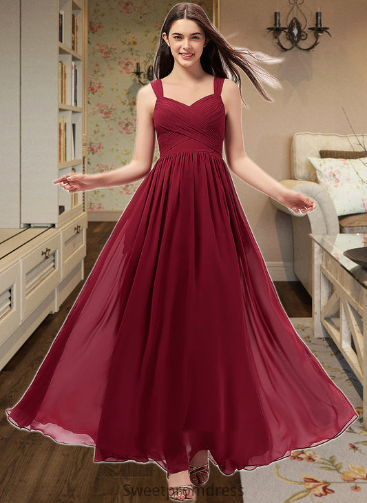 Mollie A-Line Sweetheart Floor-Length Chiffon Bridesmaid Dress With Ruffle Pockets DHP0013087